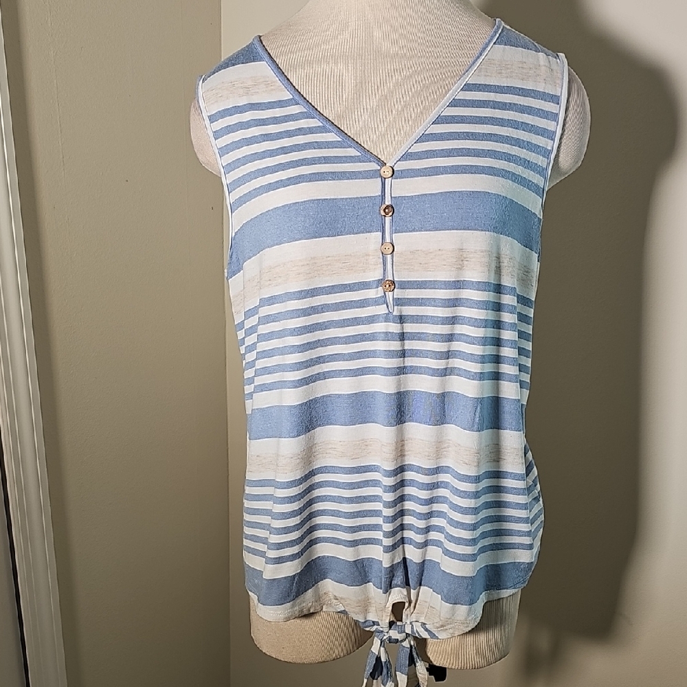 Blue and White Striped Sleeveless Top.‎ By Late August Size Large.